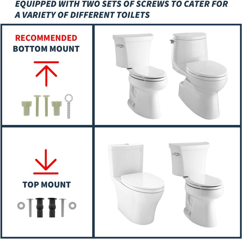 CcBello ELONGATED toilet seat risers for seniors, Slow Close, Elevated toilet seat, Heavy Duty, Never Loosen, Raised toilet seat elongated bowl, White(18.5”) - Image 5